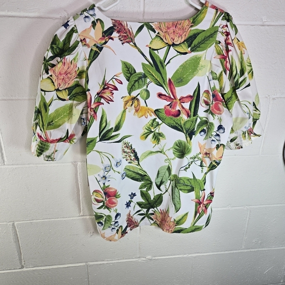 Chicos white tropical floral square neck puff sleeve shirt new 3 xl - Picture 4 of 9